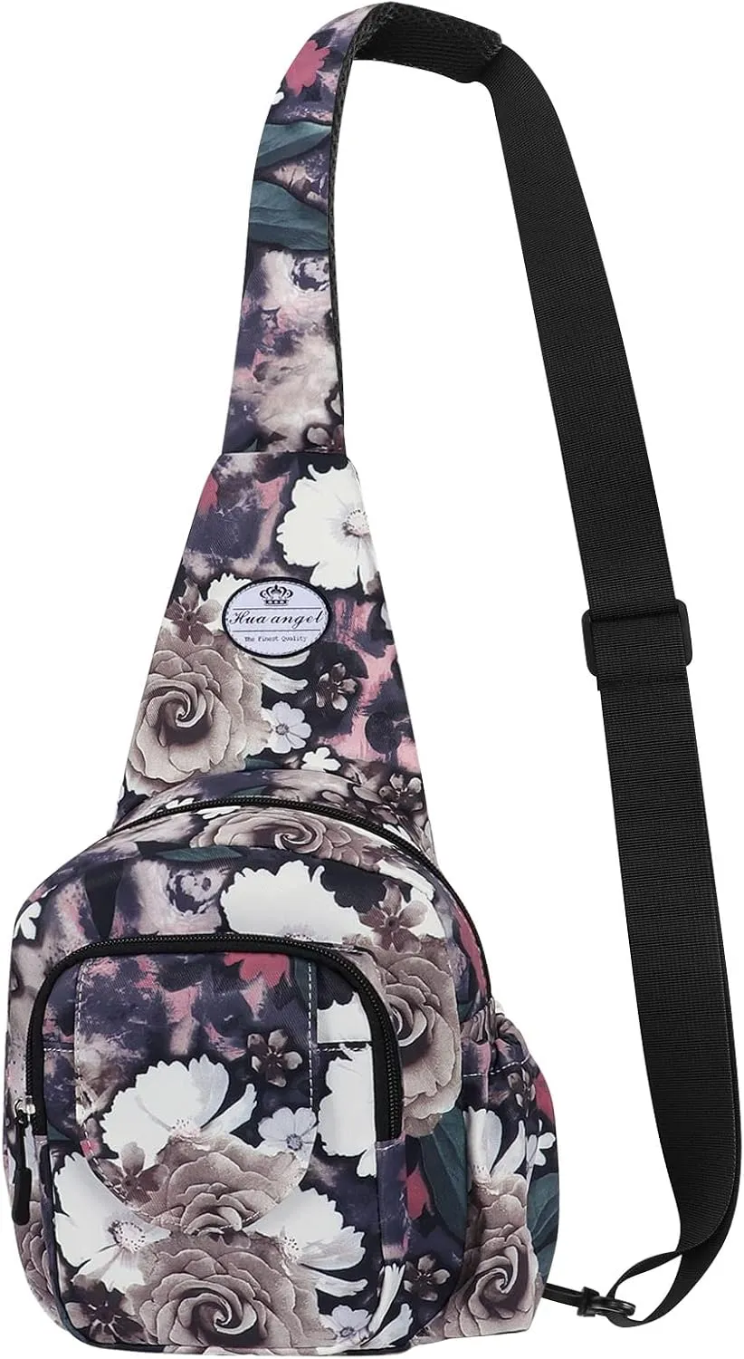 HUA ANGEL Floral Sling Bag, Small Lightweight Crossbody Shoulder Chest Bag for Men & Women Compact Travel Hiking Mini Daypack