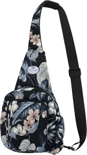 HUA ANGEL Floral Sling Bag, Small Lightweight Crossbody Shoulder Chest Bag for Men & Women Compact Travel Hiking Mini Daypack