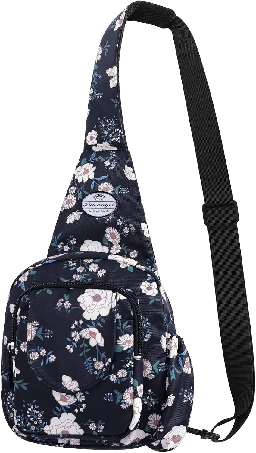 HUA ANGEL Floral Sling Bag, Small Lightweight Crossbody Shoulder Chest Bag for Men & Women Compact Travel Hiking Mini Daypack