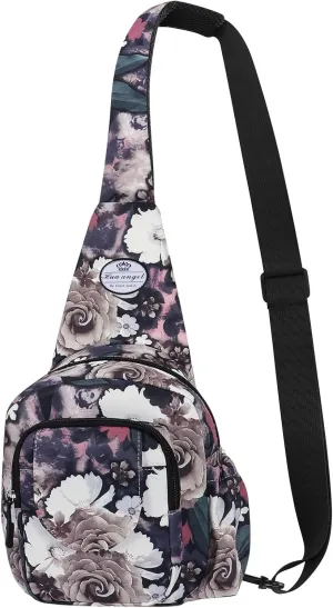 HUA ANGEL Floral Sling Bag, Small Lightweight Crossbody Shoulder Chest Bag for Men & Women Compact Travel Hiking Mini Daypack