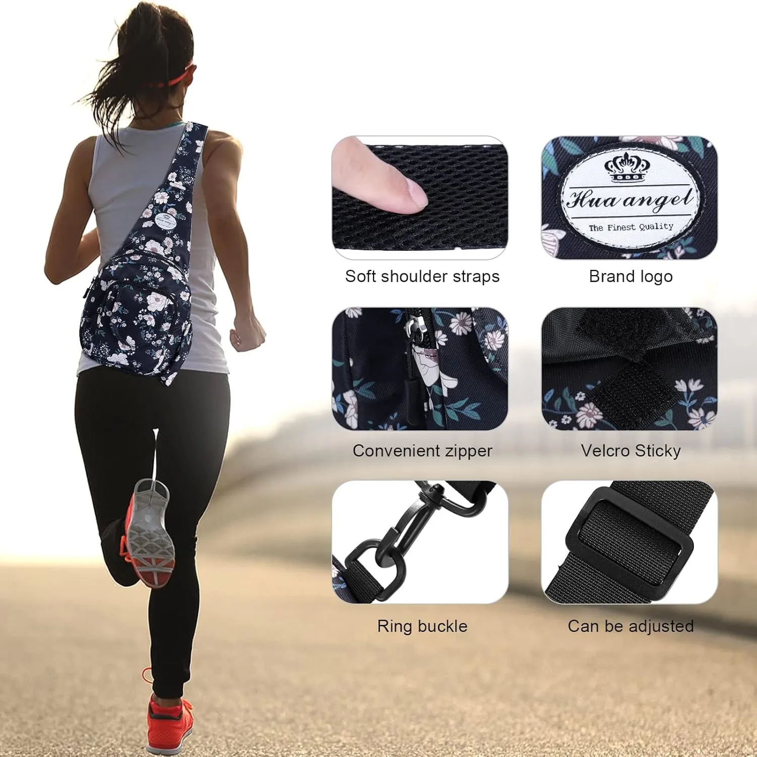 HUA ANGEL Floral Sling Bag, Small Lightweight Crossbody Shoulder Chest Bag for Men & Women Compact Travel Hiking Mini Daypack