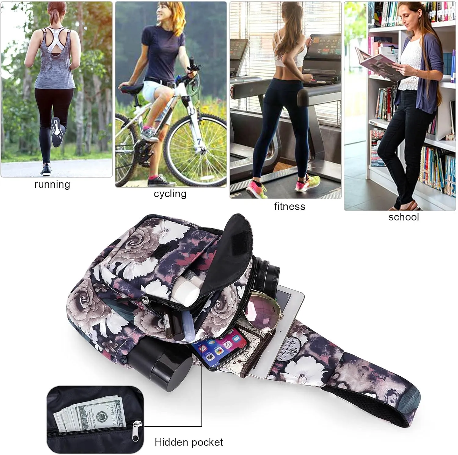 HUA ANGEL Floral Sling Bag, Small Lightweight Crossbody Shoulder Chest Bag for Men & Women Compact Travel Hiking Mini Daypack