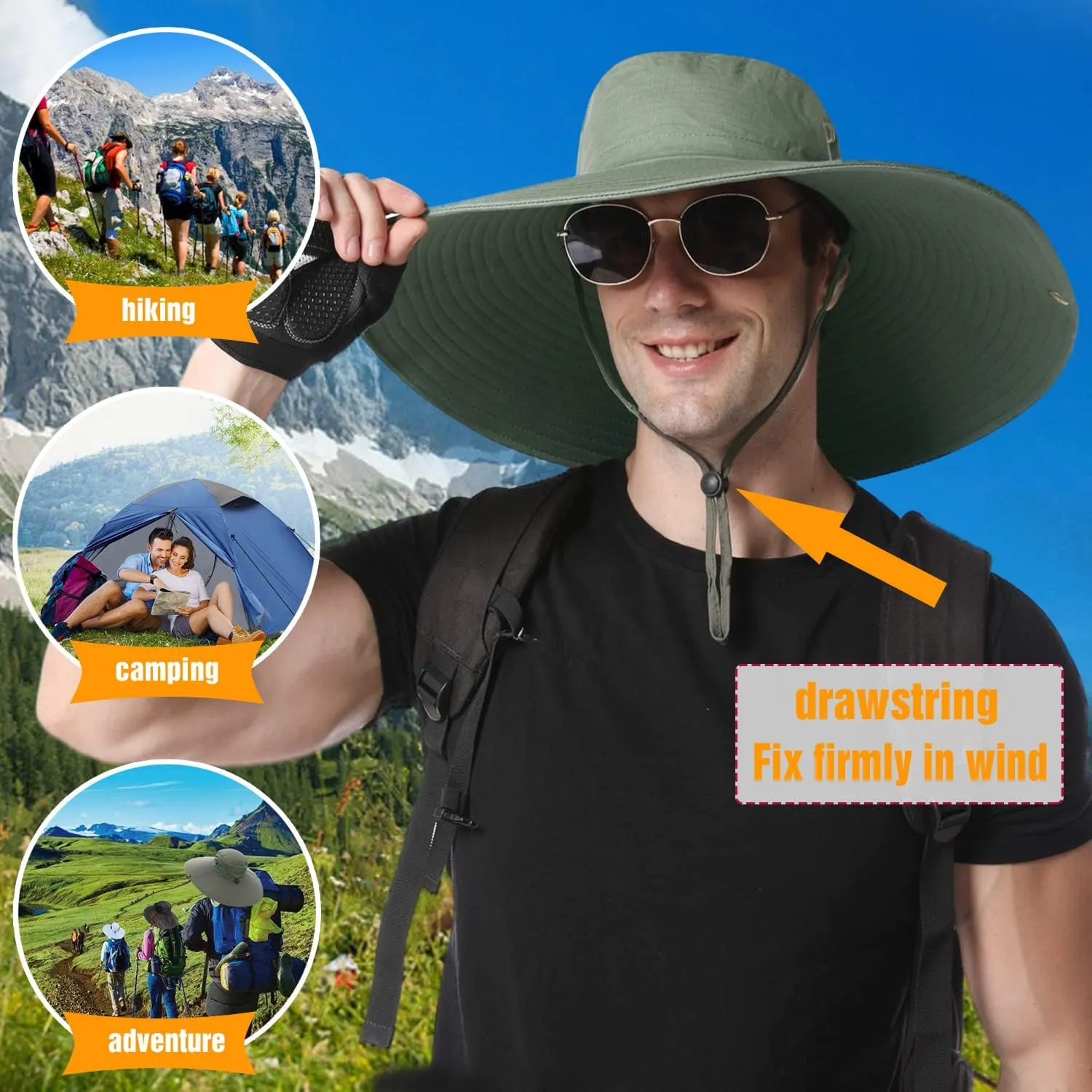 HUAMULAN 6" Super Wide Brim Sun Hats, Men and Women Bucket Hat for Fishing Hiking Garden Lawn Work Safari Camping Outdoor