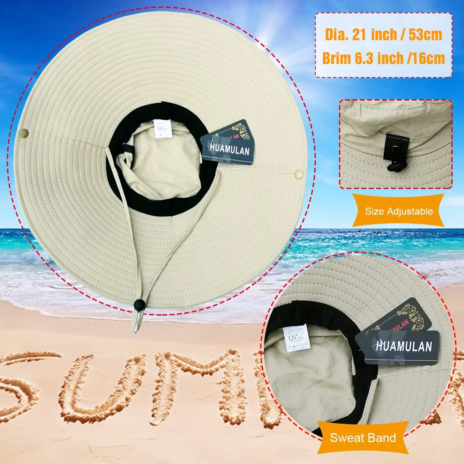 HUAMULAN 6" Super Wide Brim Sun Hats, Men and Women Bucket Hat for Fishing Hiking Garden Lawn Work Safari Camping Outdoor