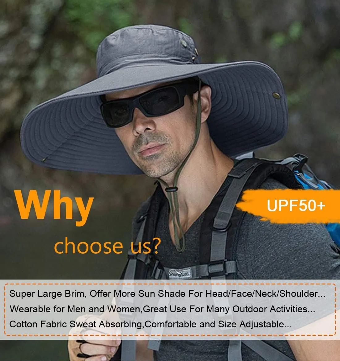 HUAMULAN 6" Super Wide Brim Sun Hats, Men and Women Bucket Hat for Fishing Hiking Garden Lawn Work Safari Camping Outdoor