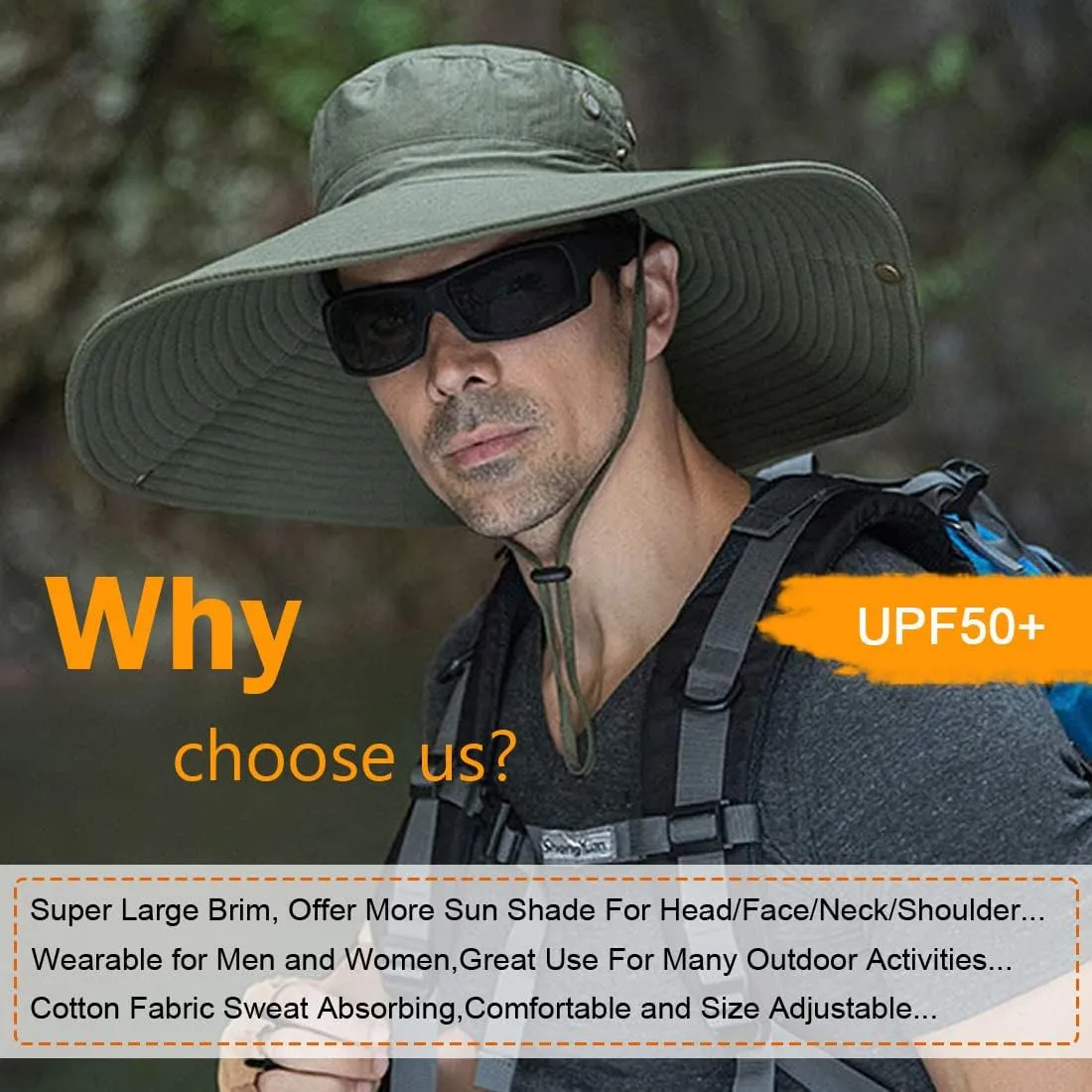 HUAMULAN 6" Super Wide Brim Sun Hats, Men and Women Bucket Hat for Fishing Hiking Garden Lawn Work Safari Camping Outdoor