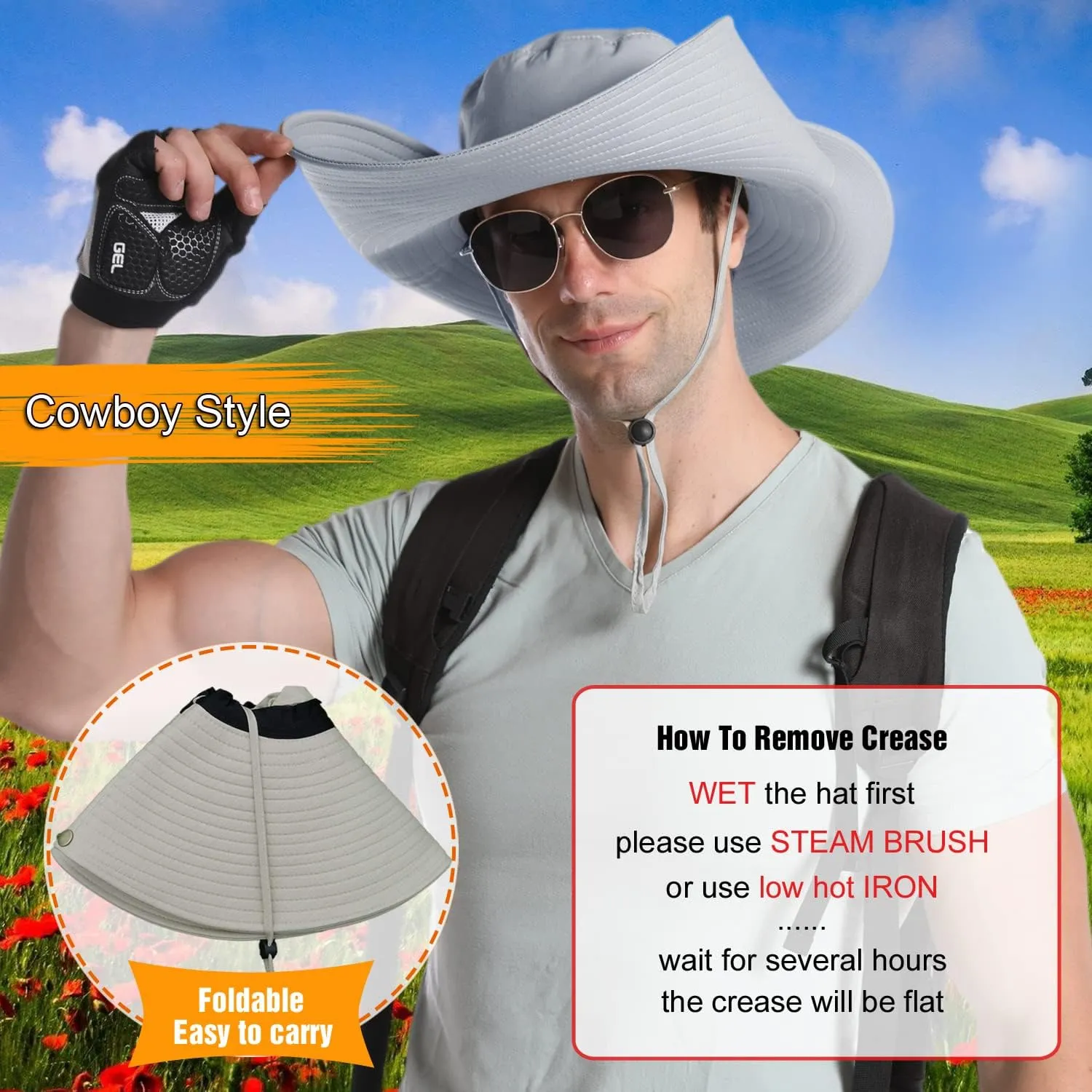 HUAMULAN 6" Super Wide Brim Sun Hats, Men and Women Bucket Hat for Fishing Hiking Garden Lawn Work Safari Camping Outdoor