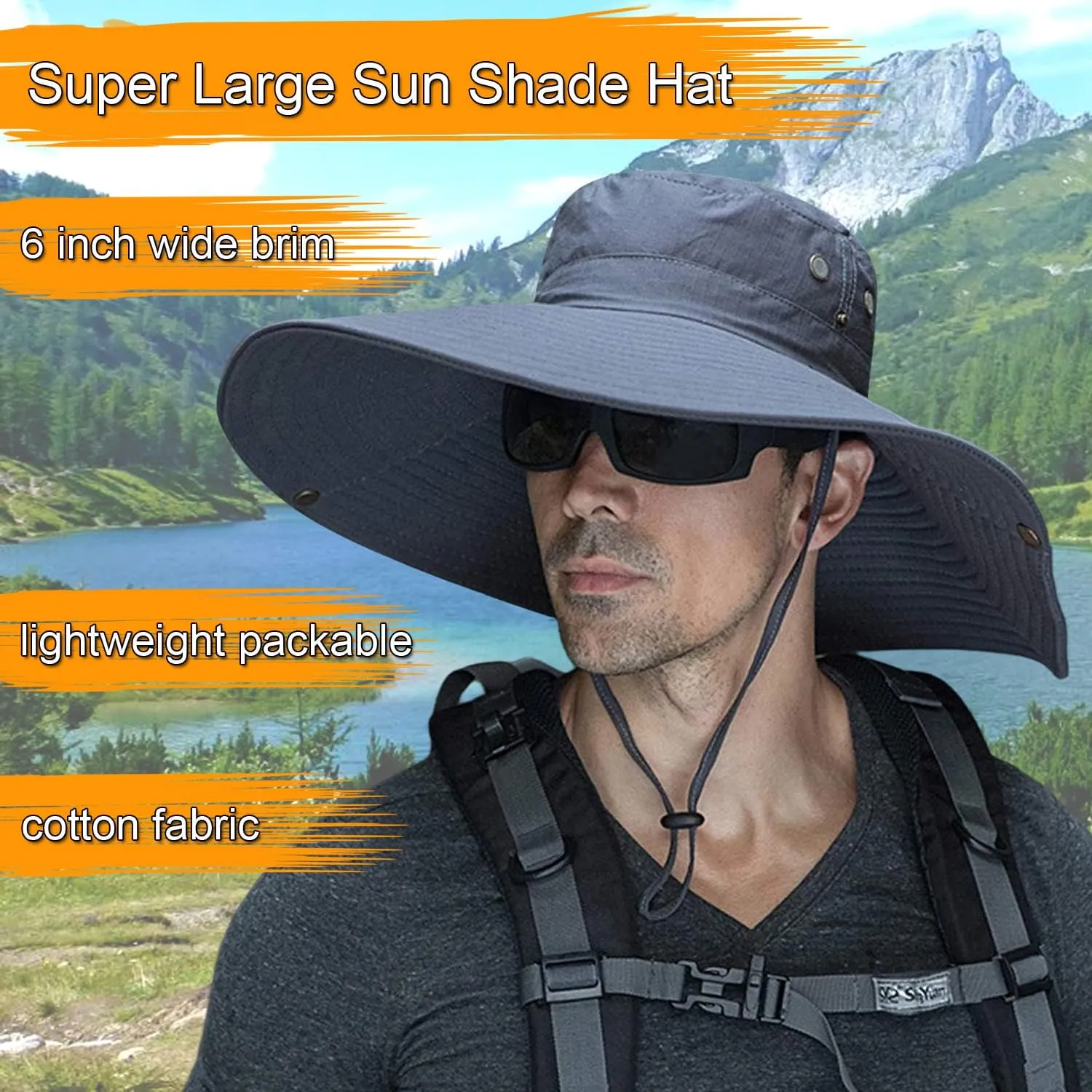 HUAMULAN 6" Super Wide Brim Sun Hats, Men and Women Bucket Hat for Fishing Hiking Garden Lawn Work Safari Camping Outdoor