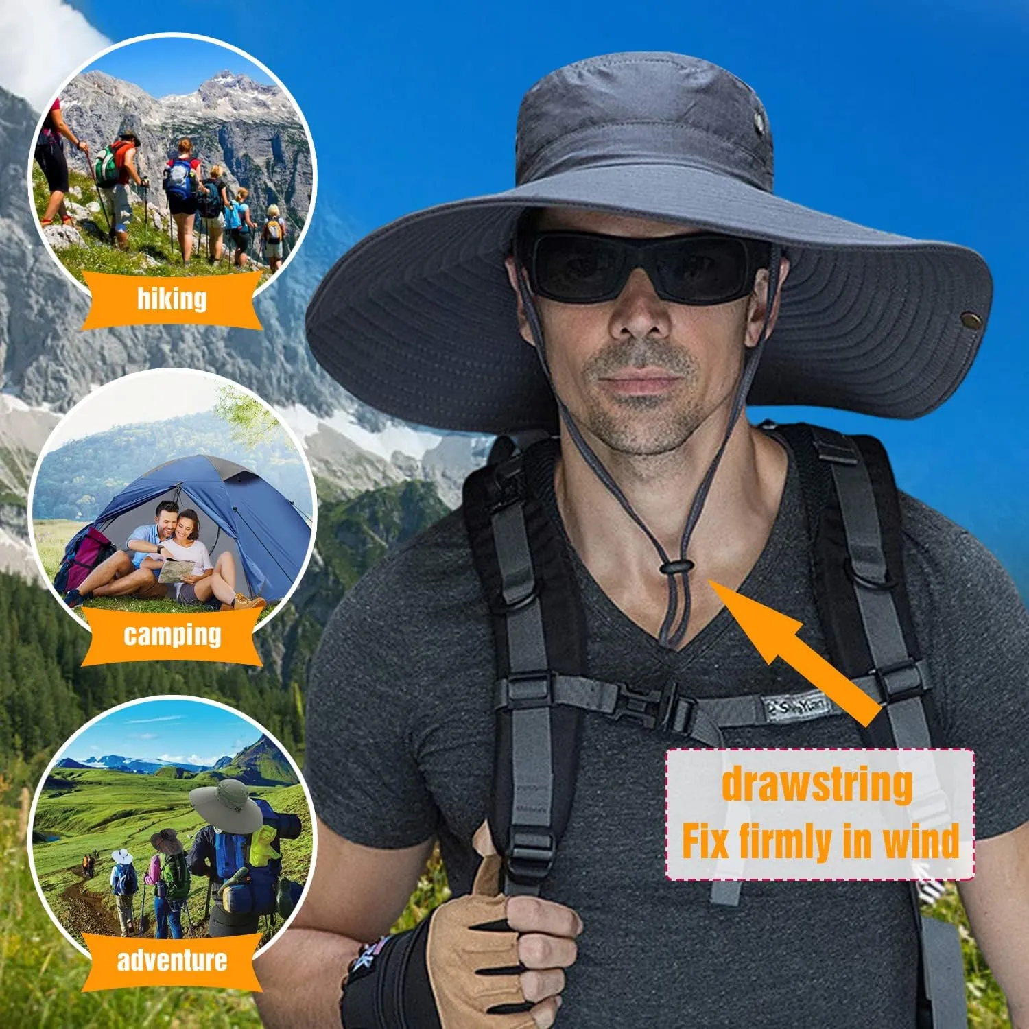 HUAMULAN 6" Super Wide Brim Sun Hats, Men and Women Bucket Hat for Fishing Hiking Garden Lawn Work Safari Camping Outdoor