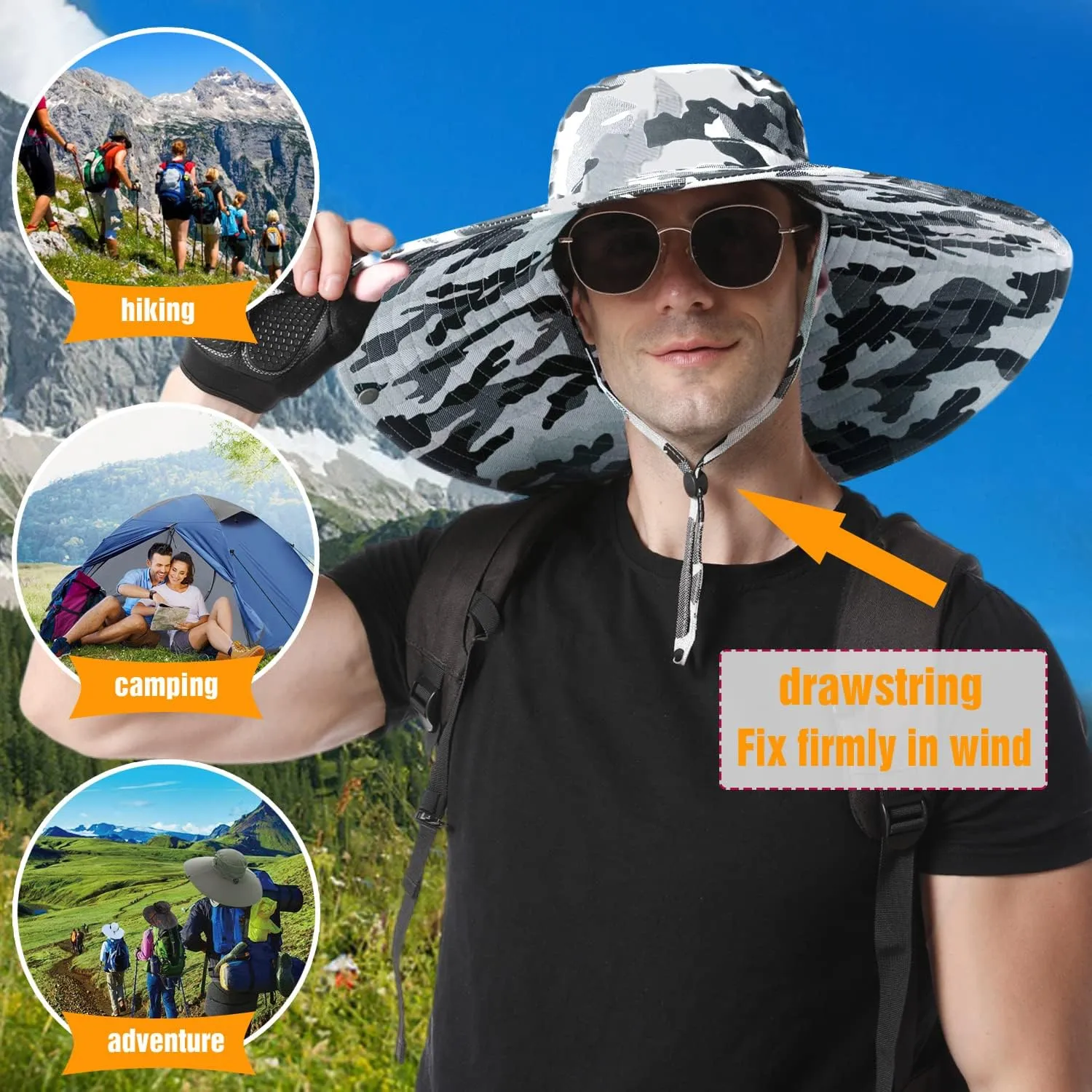 HUAMULAN 6" Super Wide Brim Sun Hats, Men and Women Bucket Hat for Fishing Hiking Garden Lawn Work Safari Camping Outdoor