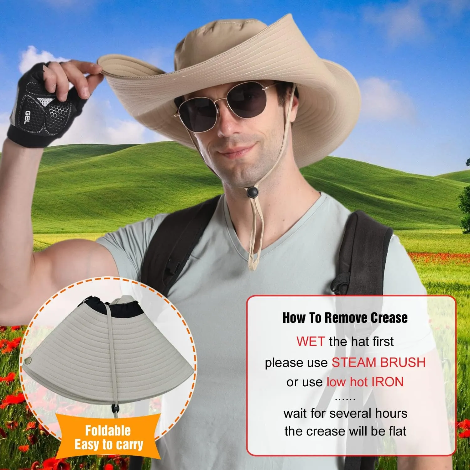 HUAMULAN 6" Super Wide Brim Sun Hats, Men and Women Bucket Hat for Fishing Hiking Garden Lawn Work Safari Camping Outdoor