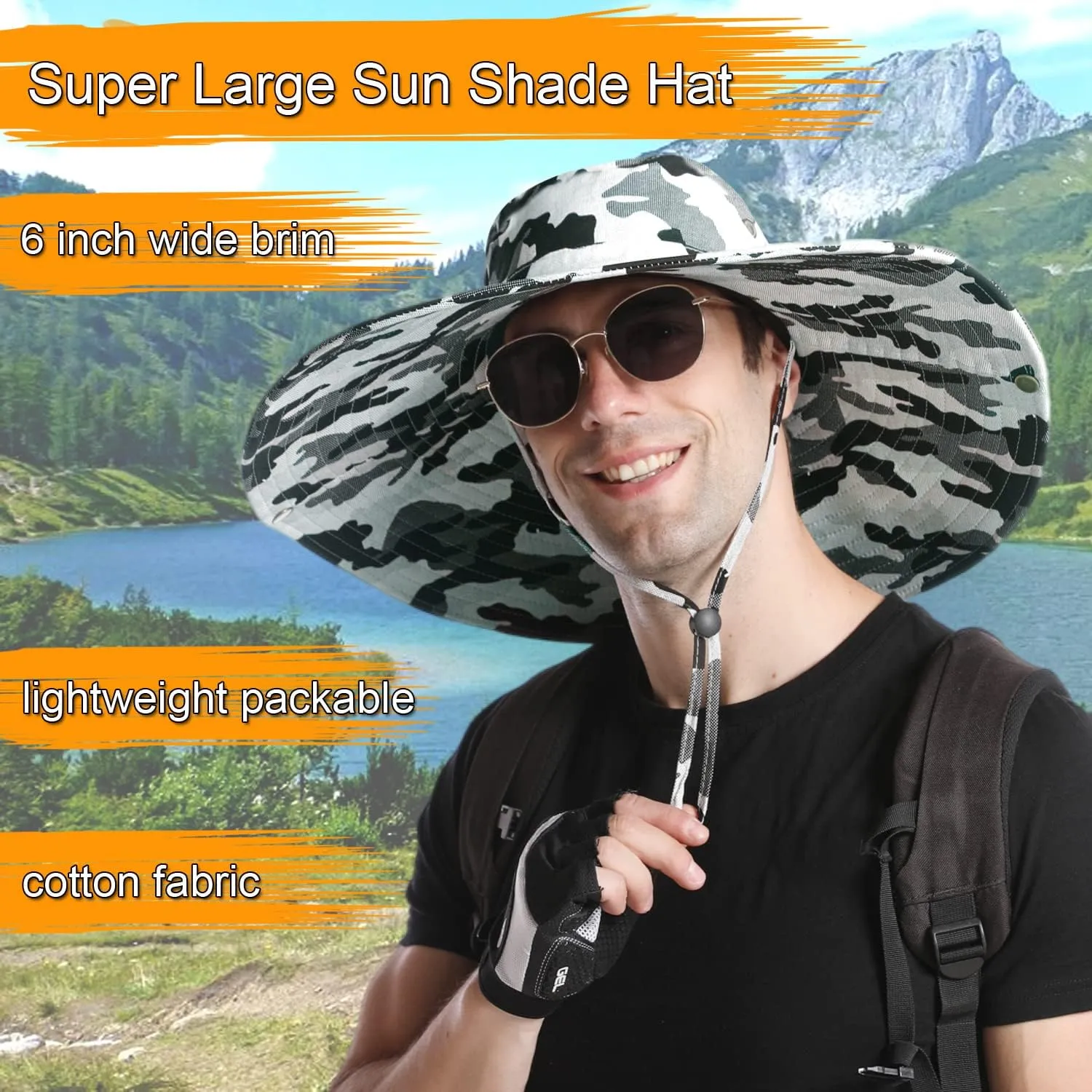 HUAMULAN 6" Super Wide Brim Sun Hats, Men and Women Bucket Hat for Fishing Hiking Garden Lawn Work Safari Camping Outdoor