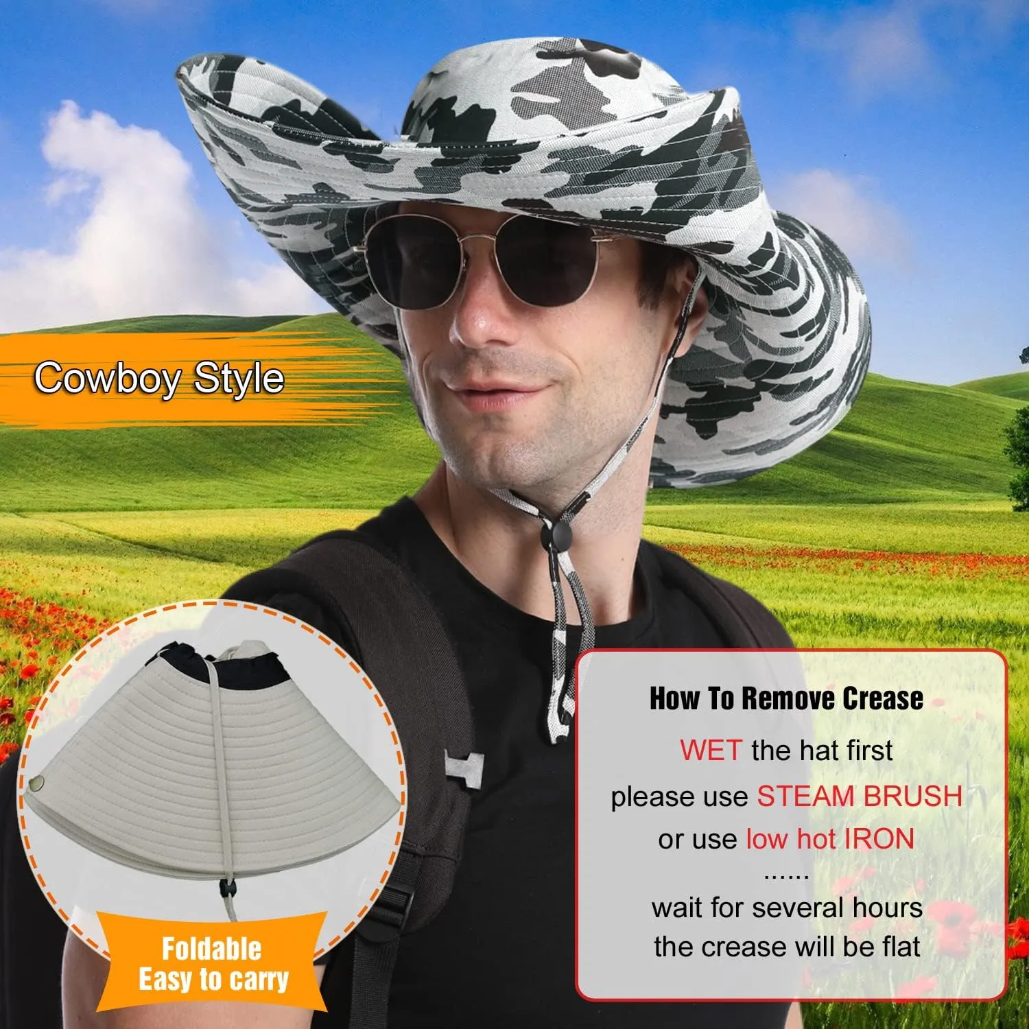 HUAMULAN 6" Super Wide Brim Sun Hats, Men and Women Bucket Hat for Fishing Hiking Garden Lawn Work Safari Camping Outdoor