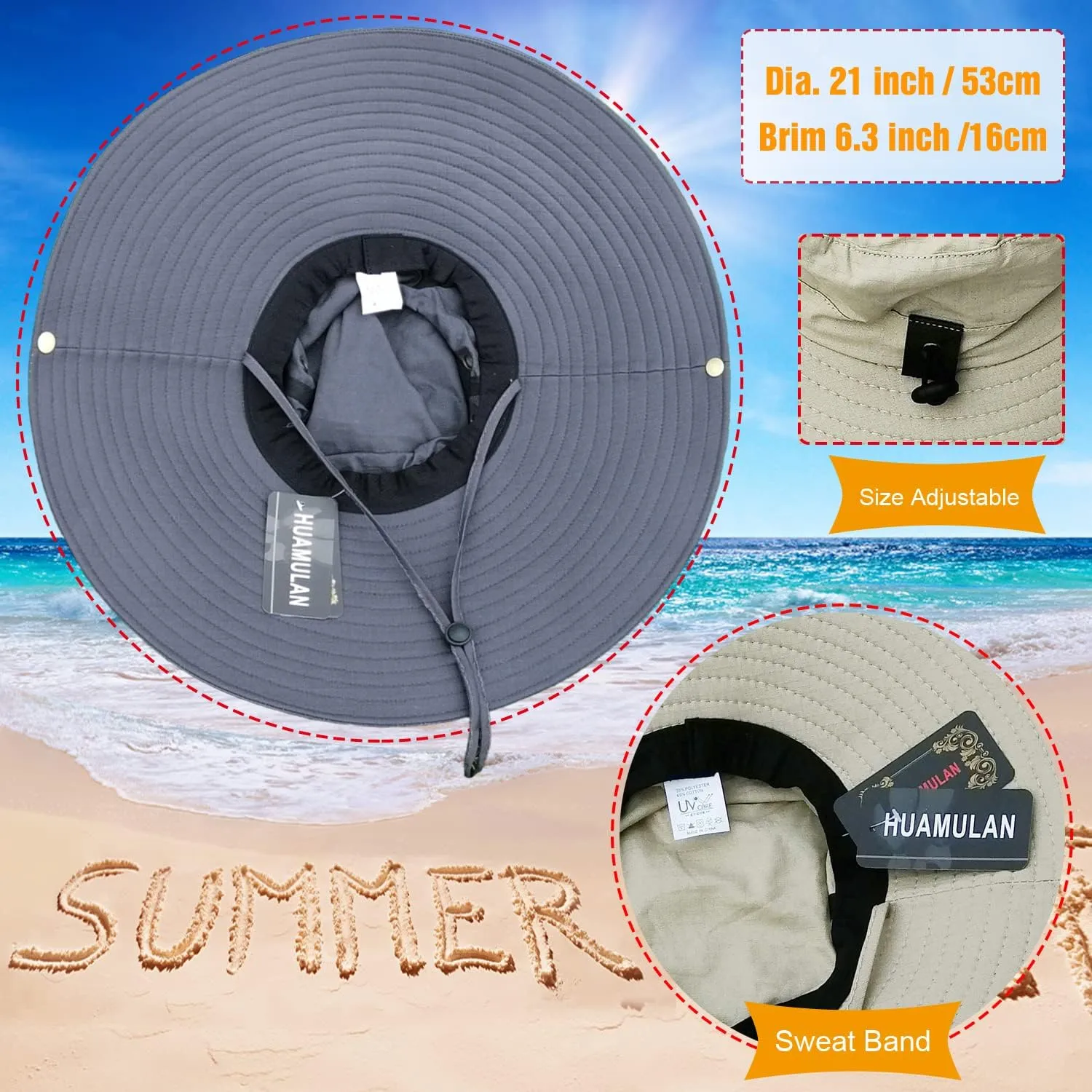 HUAMULAN 6" Super Wide Brim Sun Hats, Men and Women Bucket Hat for Fishing Hiking Garden Lawn Work Safari Camping Outdoor
