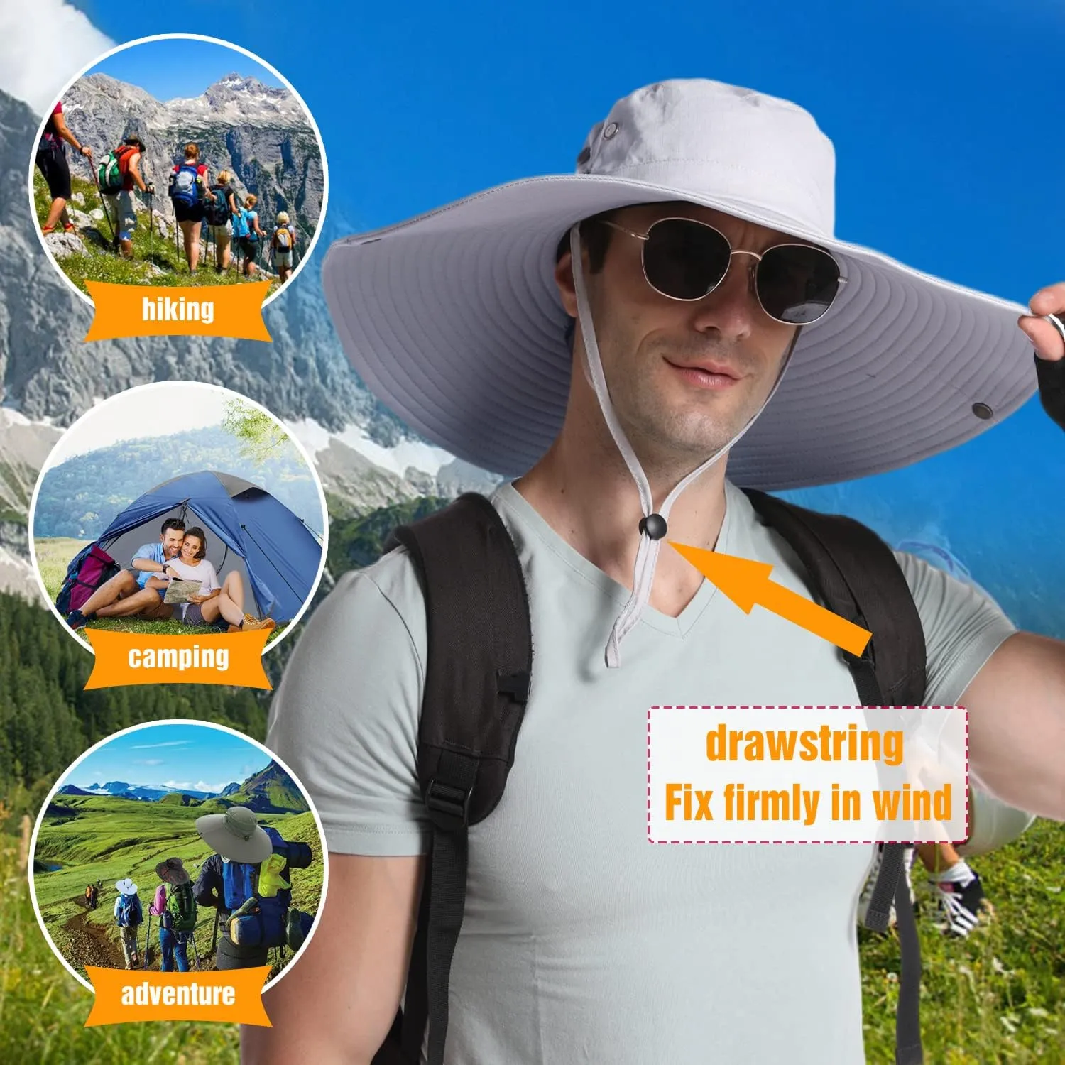 HUAMULAN 6" Super Wide Brim Sun Hats, Men and Women Bucket Hat for Fishing Hiking Garden Lawn Work Safari Camping Outdoor