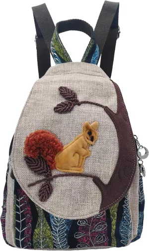 HUANGGUOSHU Backpack Purse for Women - Boho Style Small Convertible Sling Bag with Woven and Mushroom Design - Perfect Mini Backpack for Fashionable Hippie Ladies Squirrel