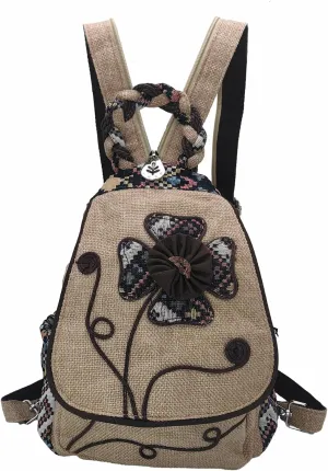 HUANGGUOSHU Backpacks For Women Sling Backpack Casual Canvas Convertible For Girl Boho Hand-Woven Exquisite Knitting Backpack With Lots Of Pockets Gift For Young Adult Women