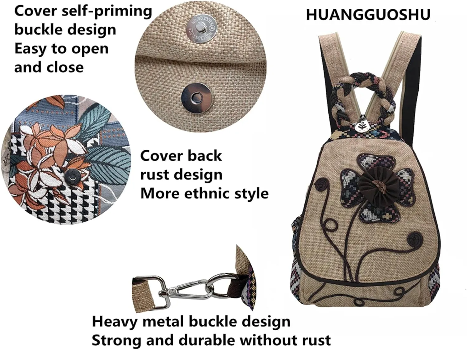 HUANGGUOSHU Backpacks For Women Sling Backpack Casual Canvas Convertible For Girl Boho Hand-Woven Exquisite Knitting Backpack With Lots Of Pockets Gift For Young Adult Women