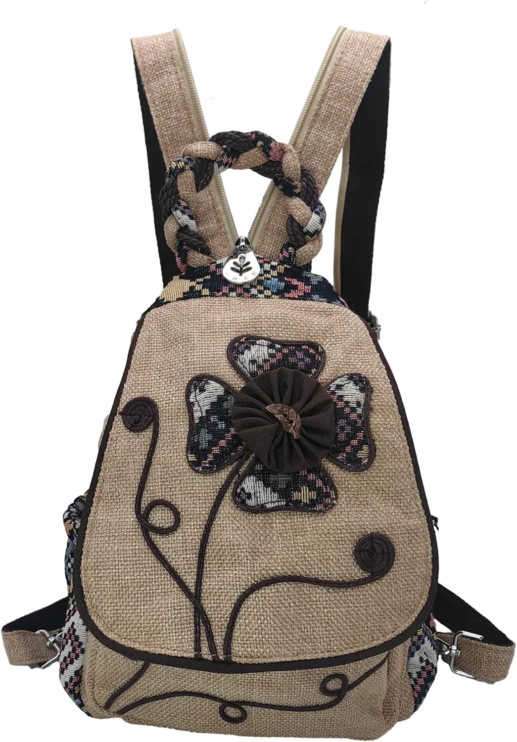 HUANGGUOSHU Backpacks For Women Sling Backpack Casual Canvas Convertible For Girl Boho Hand-Woven Exquisite Knitting Backpack With Lots Of Pockets Gift For Young Adult Women