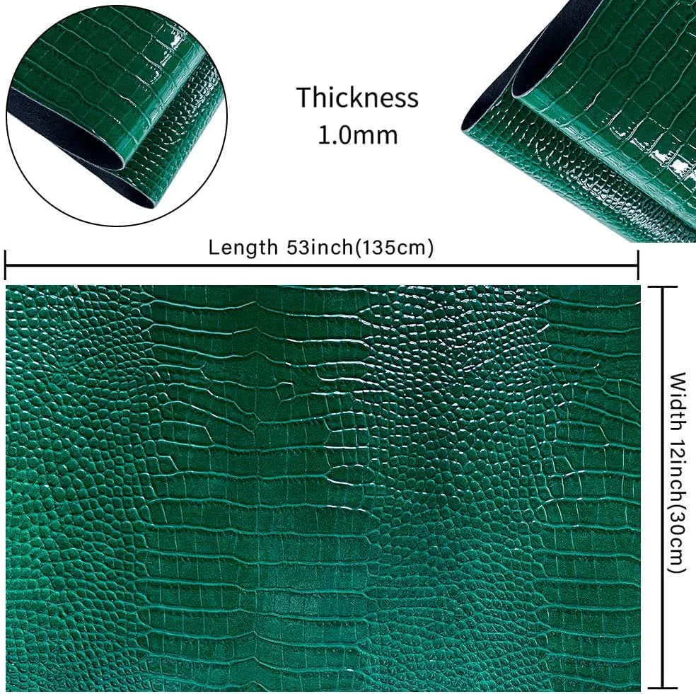 HYANG Green Glossy Embossed Crocodile Texture PU Faux Leather Roll 11.8 "x 53" Very Suitable for Making Crafts, Leather Earrings, Different DIY Projects