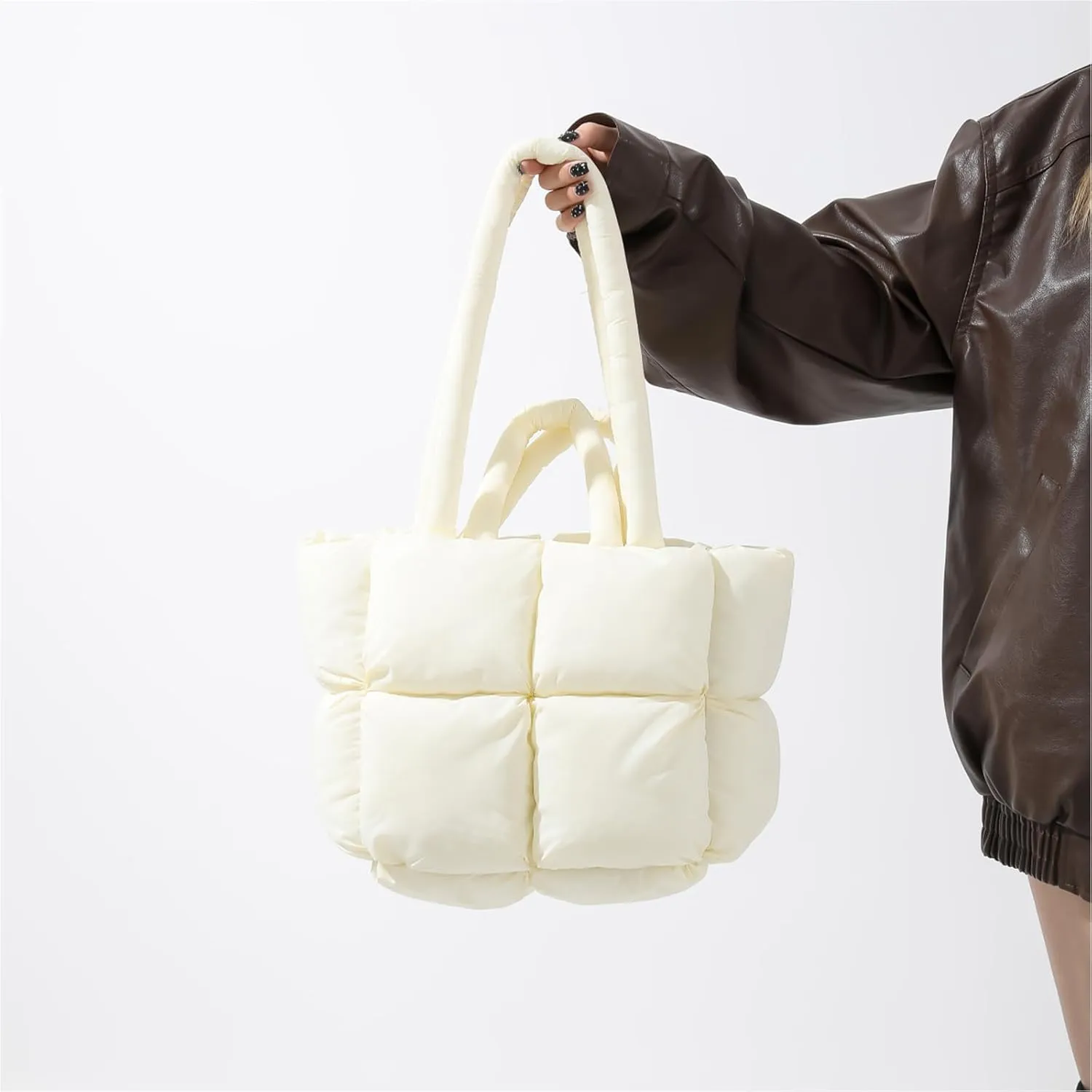 I IHAYNER Puffer Tote Bag for Women Large Quilted Puffy Handbag Lightweight Satchel Purse for Work Travel Padded Shoulder Bag