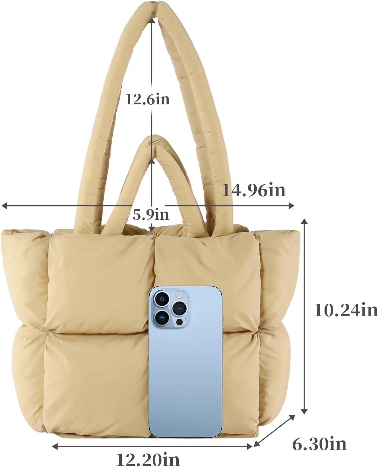 I IHAYNER Puffer Tote Bag for Women Large Quilted Puffy Handbag Lightweight Satchel Purse for Work Travel Padded Shoulder Bag