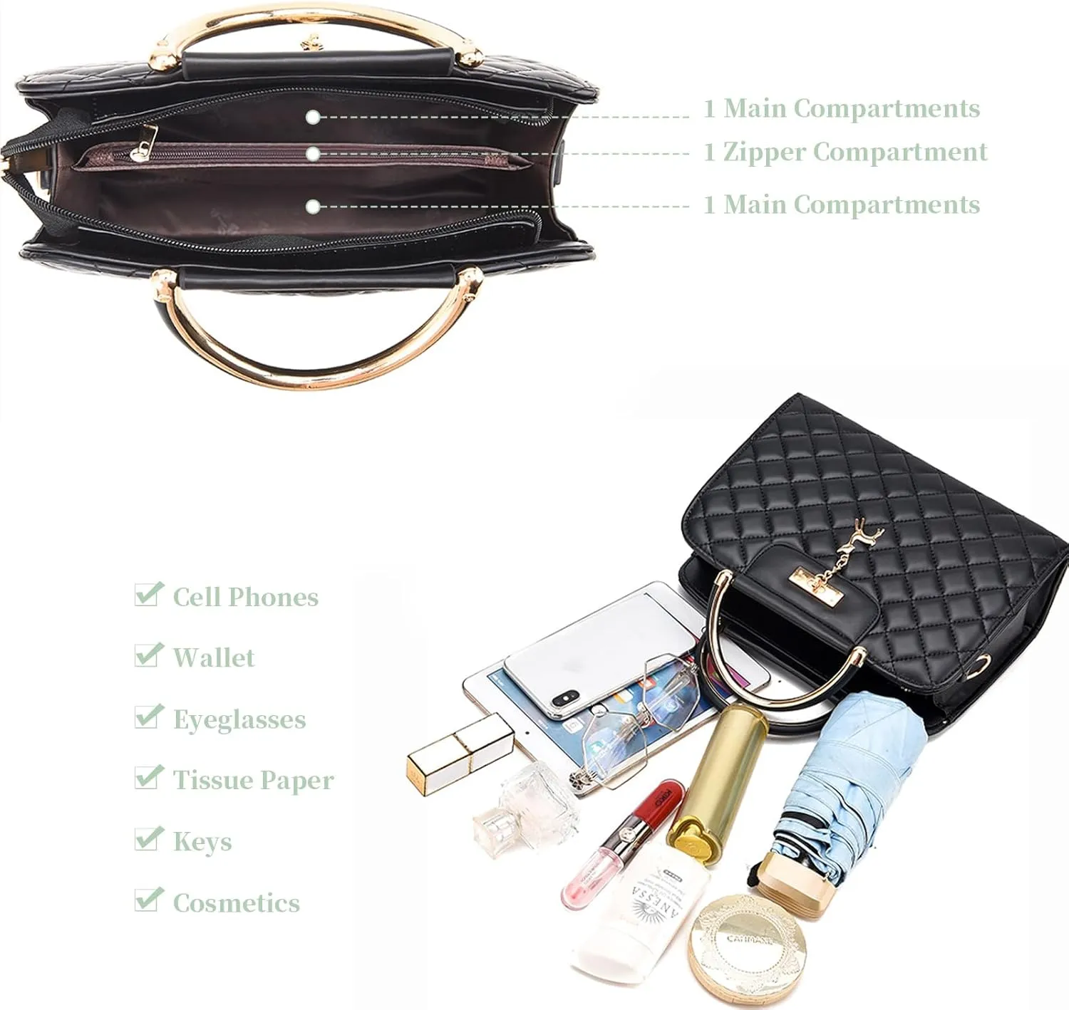 I IHAYNER Purses and Handbags for Women Plaid Satchel Shoulder Bag Top Handle Tote Bag Zipper Crossbody Purse