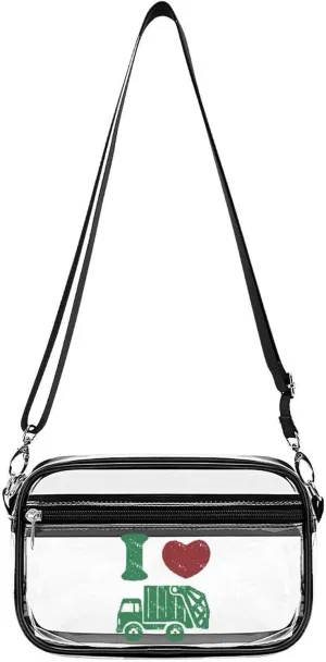 I Love Garbage Truck Clear Purse Messenger Bag Crossbody Bags with Adjustable Shoulder Strap Front Pocket