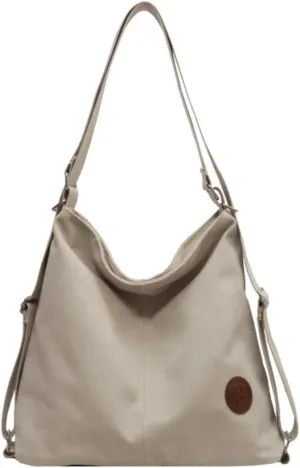 IAMUHI Women Canvas Shoulder Bag Convertible Backpack Casual Crossbody Bag Tote Purse for Daily/Travel/Work,Beige