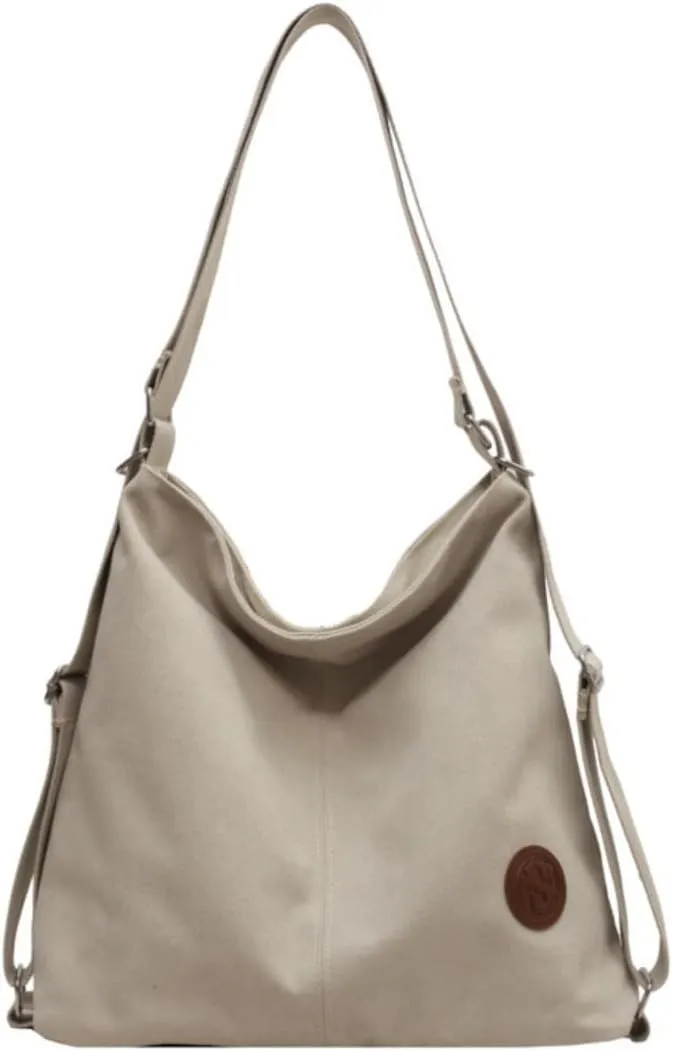 IAMUHI Women Canvas Shoulder Bag Convertible Backpack Casual Crossbody Bag Tote Purse for Daily/Travel/Work,Beige