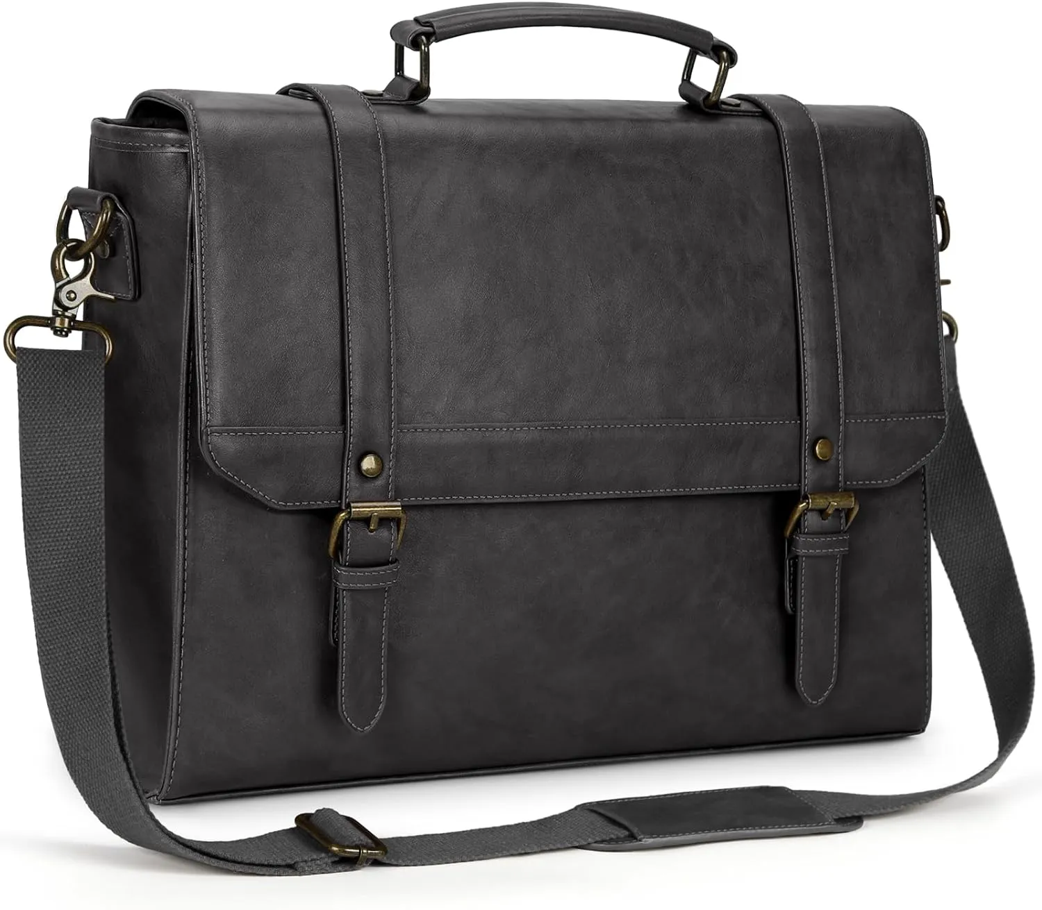 IGOLUMON Messenger Bag for Men 15.6 inch Vintage Leather Waterproof Laptop Briefcase Large Computer Laptop Bag Leather Satchel Bag Retro Shoulder Bag, Grey