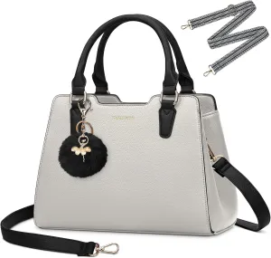 IGOLUMON Women's Top-Handle Handbags PU Vegan Leather Satchel Purses for Women Designer Tote Purse Handbag with Cute Pompom