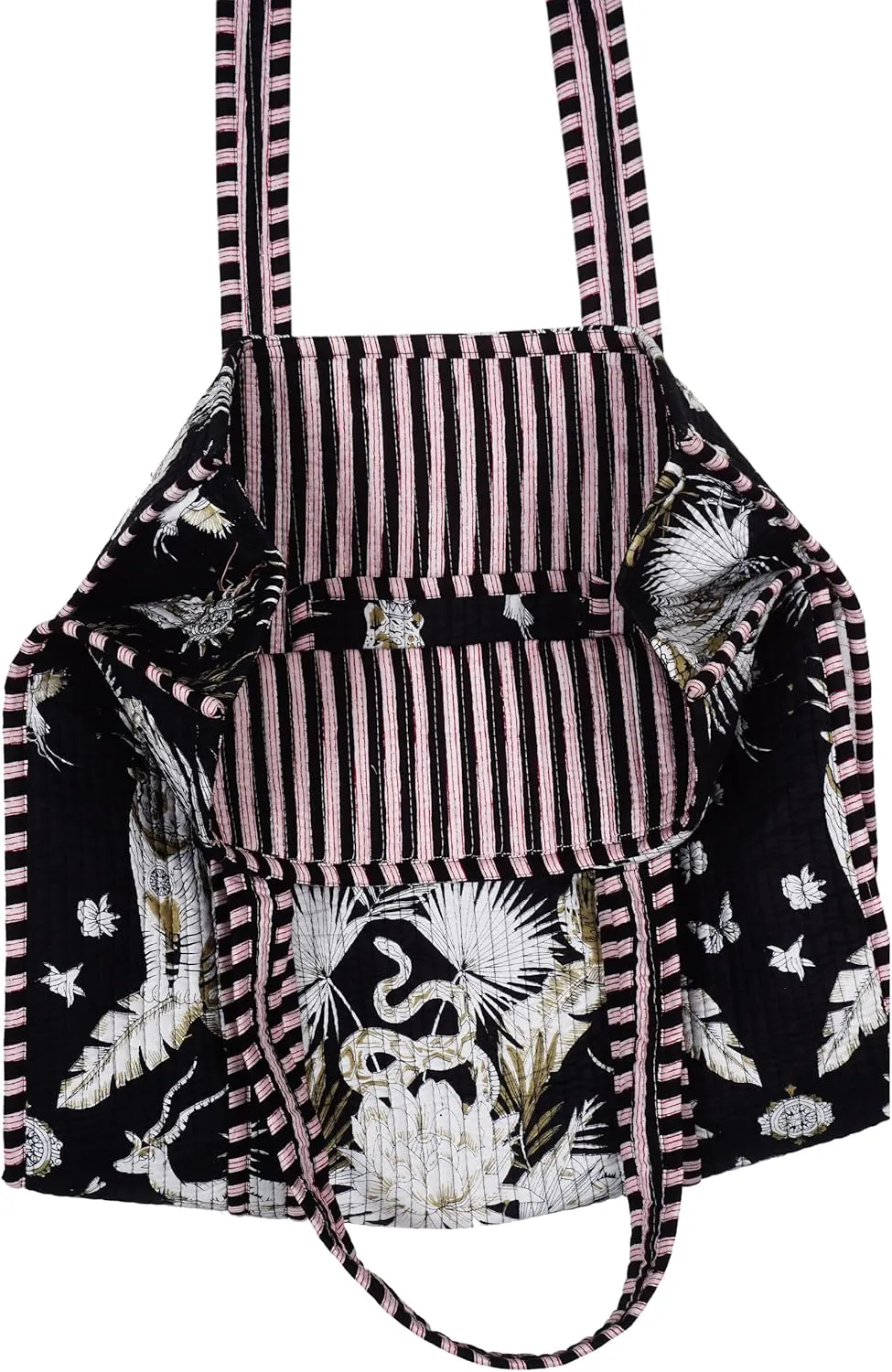 Indian Handmade Block Printed Tote Bag Women Handbag Traveling Bag Men Shoulder Bag With One Pocket Quilted Cotton Tote Bag