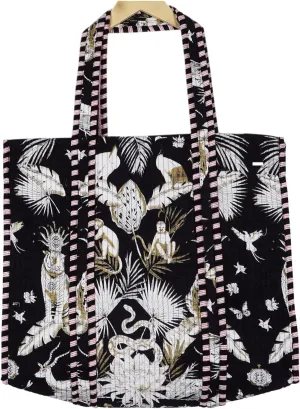 Indian Handmade Block Printed Tote Bag Women Handbag Traveling Bag Men Shoulder Bag With One Pocket Quilted Cotton Tote Bag