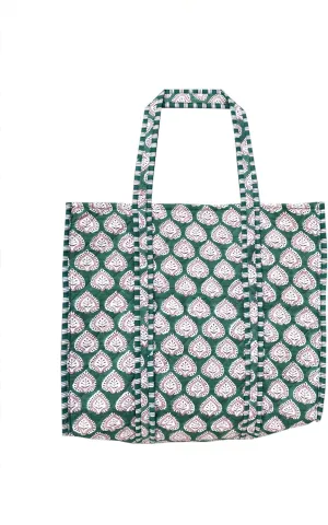 Indian Handmade Block Printed Tote Bag Women Handbag Traveling Bag Men Shoulder Bag With One Pocket Quilted Cotton Tote Bag