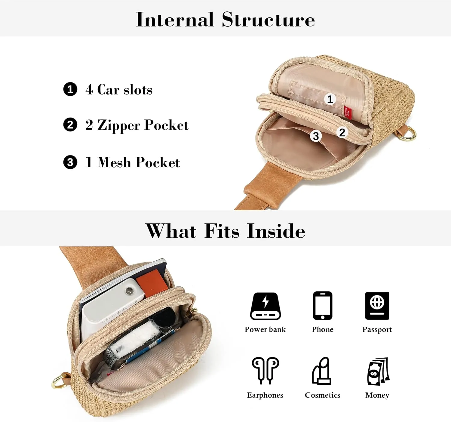 INICAT Summer Straw Bag Small Sling Beach Bag Crossbody Bags for Women