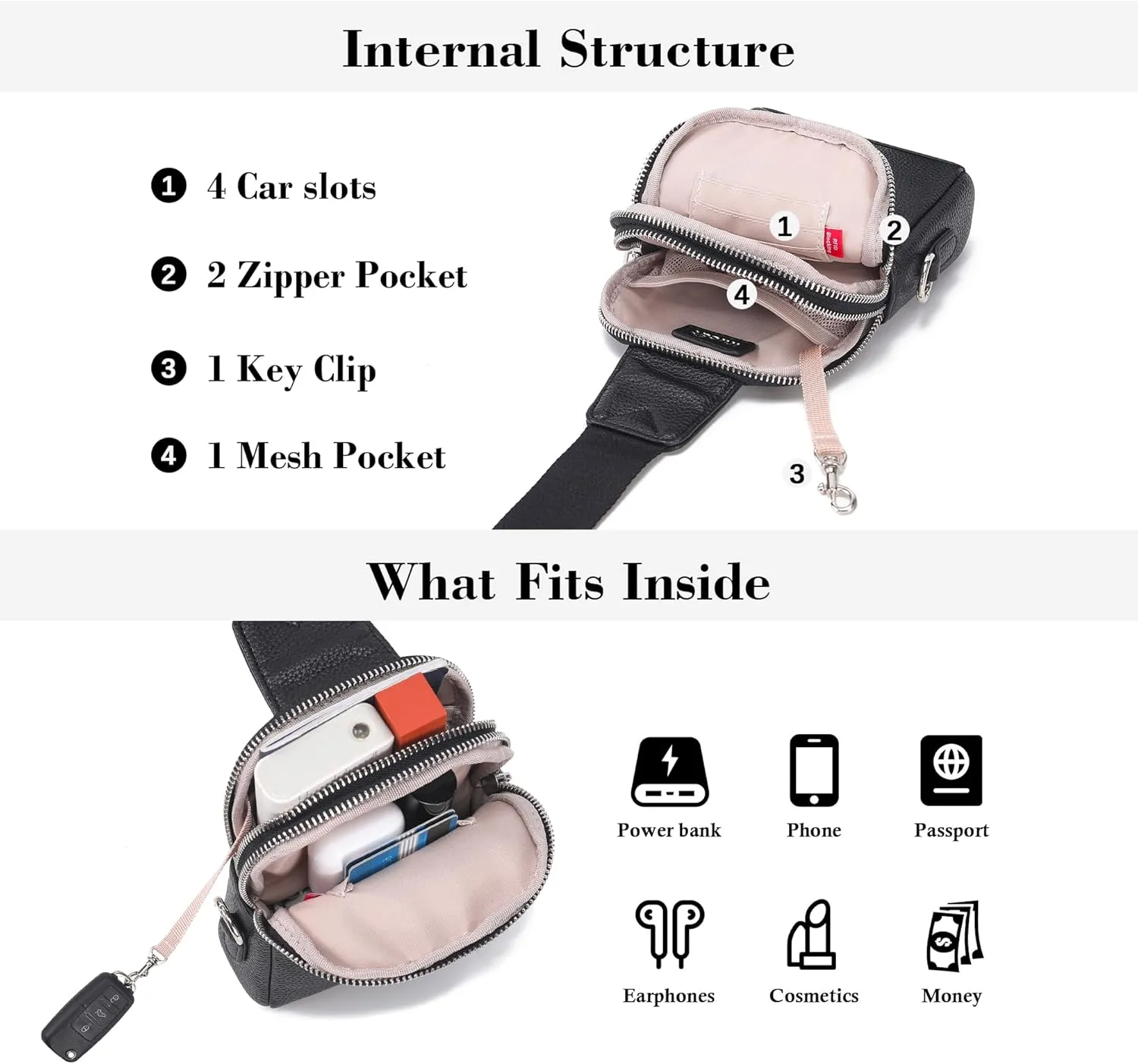 INICAT Travel Small Sling Bag Leather Crossbody Bags for Women Fanny Packs Cross Body Bag for Woman Cross Body Purses