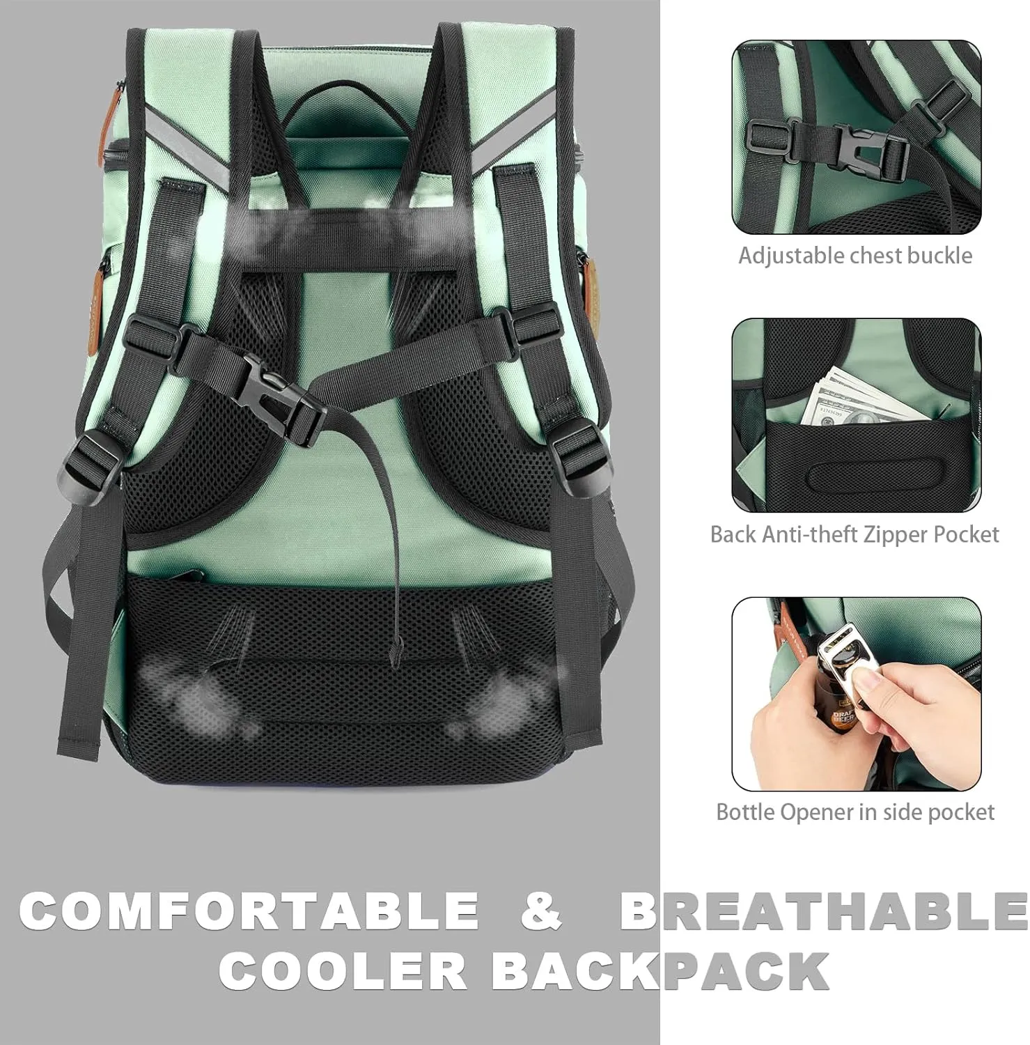 Insulated Cooler Backpack,33 Cans Multifunctional Double Deck Leakproof Cooler Bag with Sternum Strap,Large Capacity Lightweight Travel Camping Beach Backpack