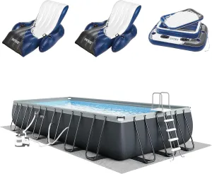 Intex 26363EH Ultra XTR 24ft x 12ft x 52in Outdoor Above Ground Rectangular Swimming Pool Set with 2 Lounge Pool Recliner Floats & 72 Can Cooler Float
