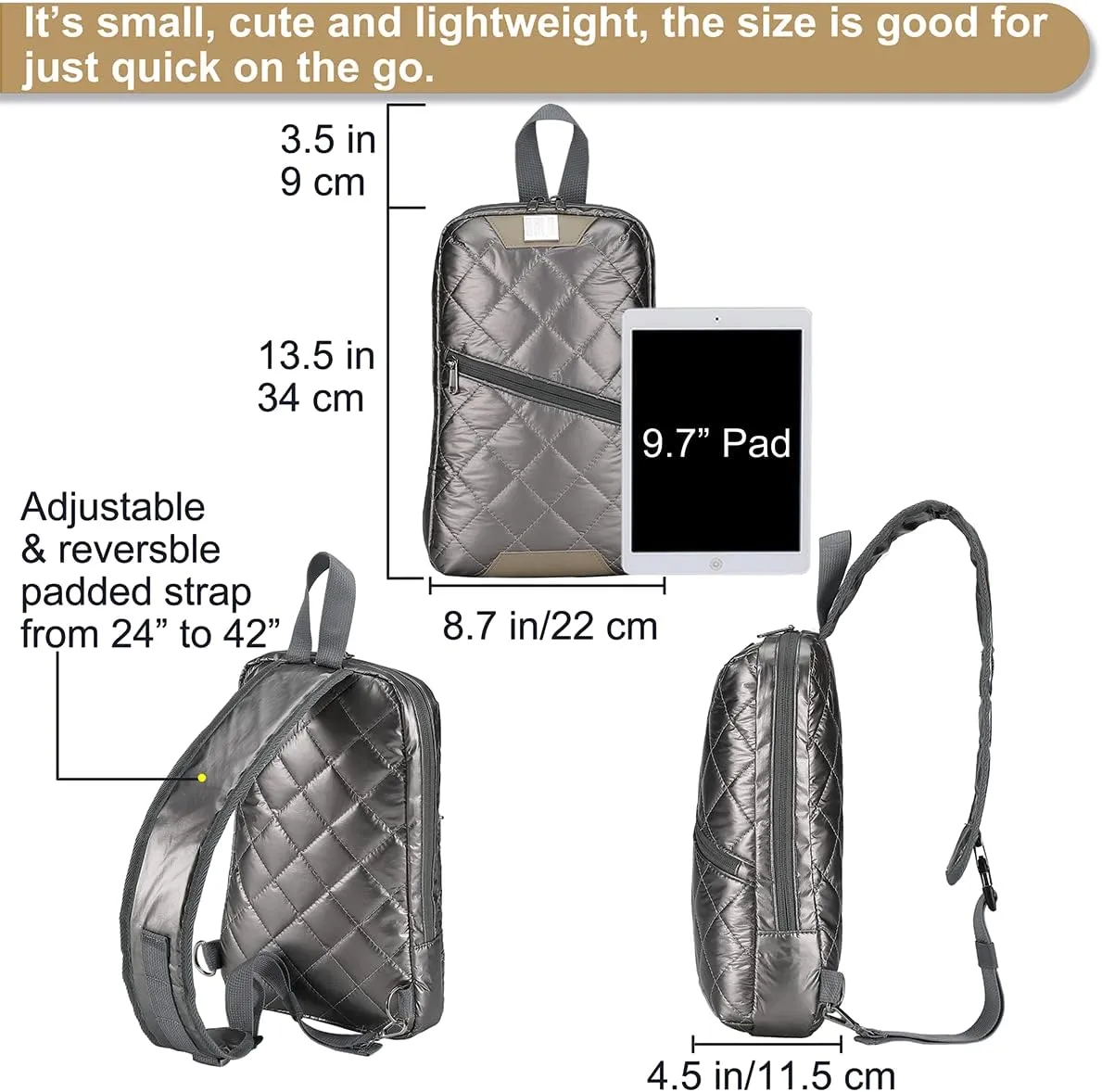 Iridescent Crossbody Shoulder Puffer Backpack for Women Men, Travel Hiking Small Chest Bag Daypack
