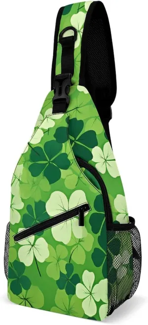 Irish Clover Happy St. Patrick's Day Crossbody Sling Bags Shoulder Backpack Chest DayPack Handbag