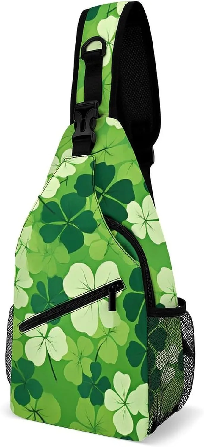 Irish Clover Happy St. Patrick's Day Crossbody Sling Bags Shoulder Backpack Chest DayPack Handbag