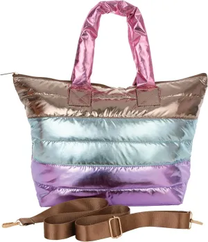 iscream 22" x 11.5" Overnight Puffer Travel Tote Bag with Dual Handles and Zipper Closure - Icy Horizon