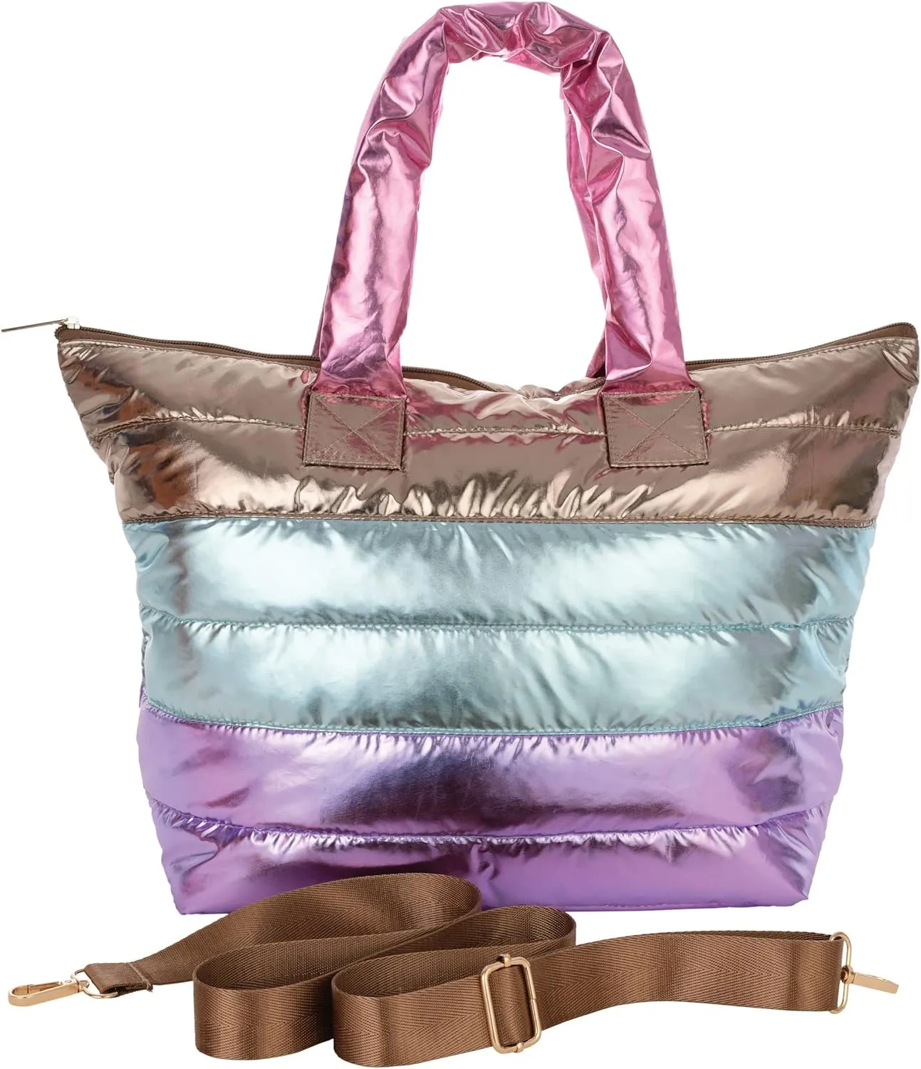 iscream 22" x 11.5" Overnight Puffer Travel Tote Bag with Dual Handles and Zipper Closure - Icy Horizon