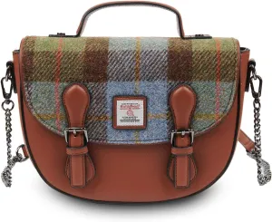 Islander® The Medium Cobble Satchel - Medium Ladies Satchel With HARRIS TWEED - Chestnut Blue Tartan, Chestnut Blue Tartan, M