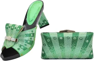 Italian Crafted Square Toe Rhinestone Heels Clutch Set African Womens Wedding Banquet Luxury Footwear