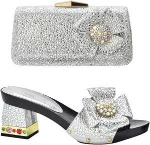 Italian Design Sparkling Crystal Bridal Shoes Evening Bag Set African Wedding Party Luxury Heels