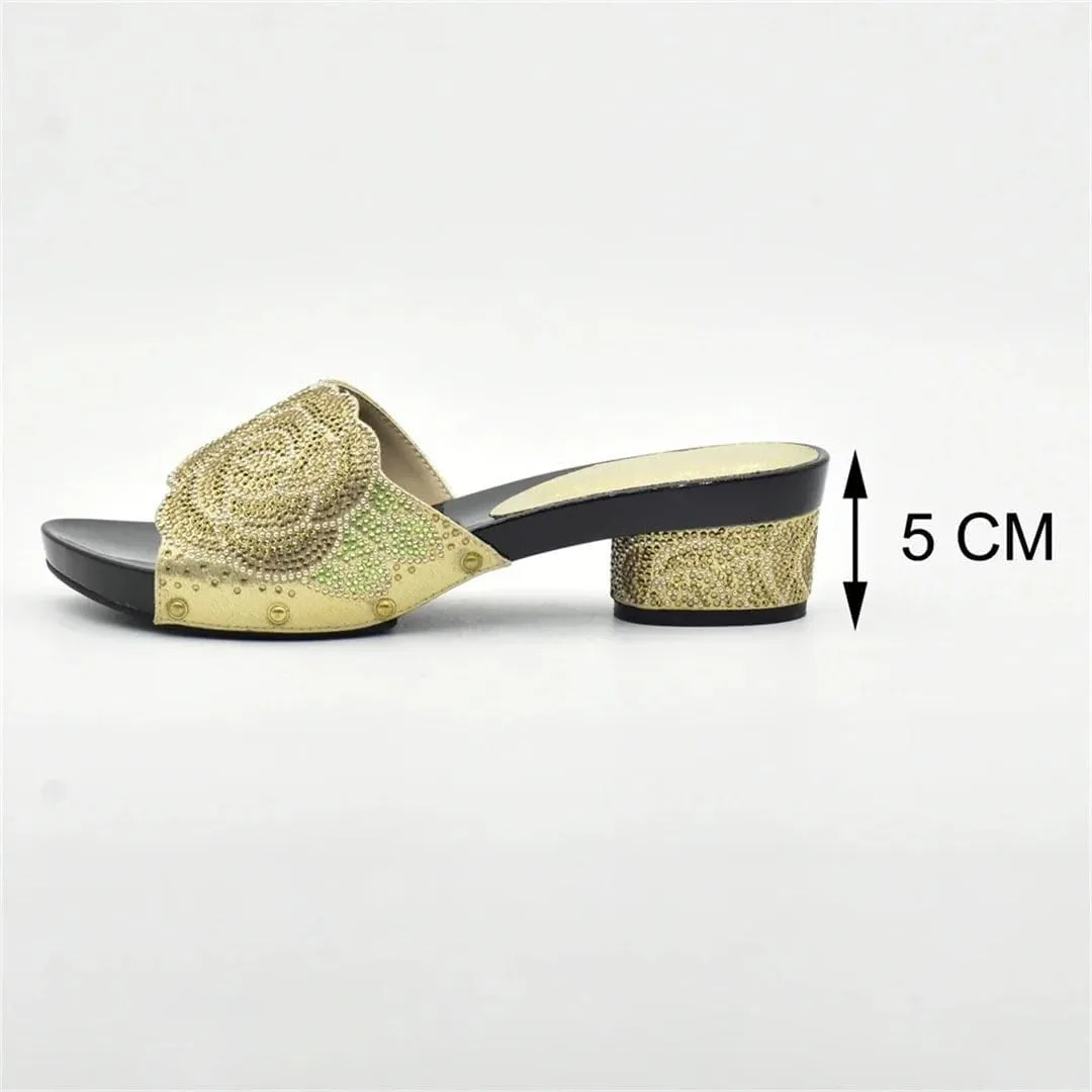 Italian Design Wedding Shoes Bag Combo African Rhinestone Bridal Party Heel Set