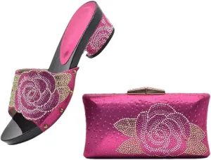 Italian Design Wedding Shoes Bag Combo African Rhinestone Bridal Party Heel Set