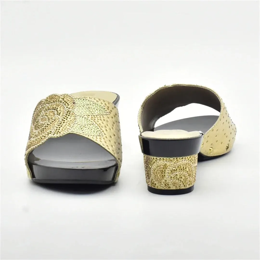 Italian Design Wedding Shoes Bag Combo African Rhinestone Bridal Party Heel Set